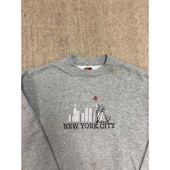 Vintage New York City Sweatshirt Mens Large Gray 1990s Embroidered NYC - Picture 2 of 10